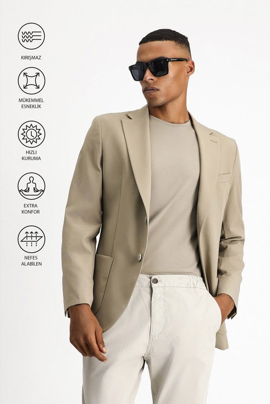 Erkek Giyim - Techno-Line Slim Fit Dar Kesim Likralı Ceket