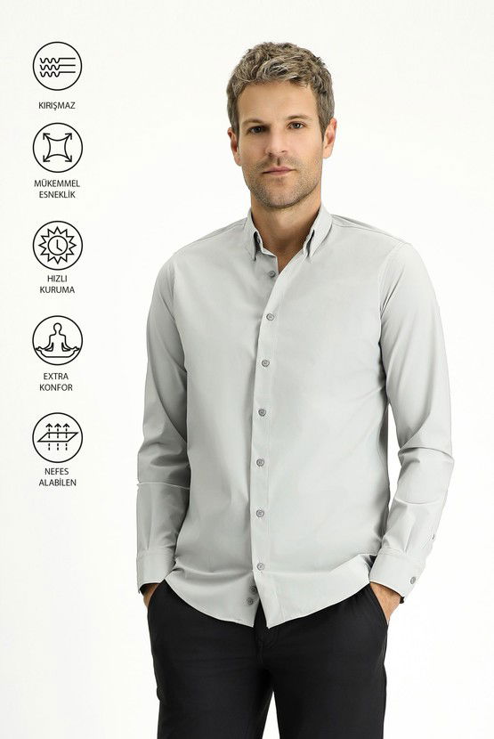 Erkek Giyim - Techno-Line Uzun Kol Slim Fit Dar Kesim Likralı Gömlek