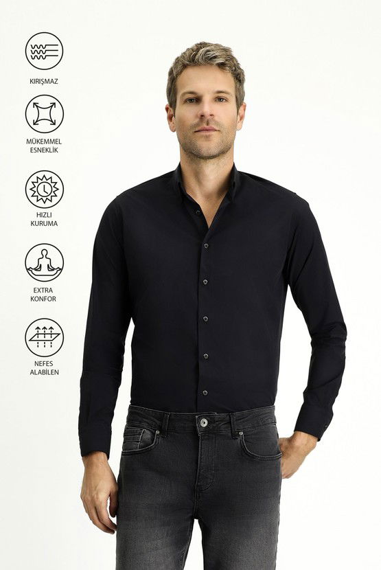 Erkek Giyim - Techno-Line Uzun Kol Slim Fit Dar Kesim Likralı Gömlek