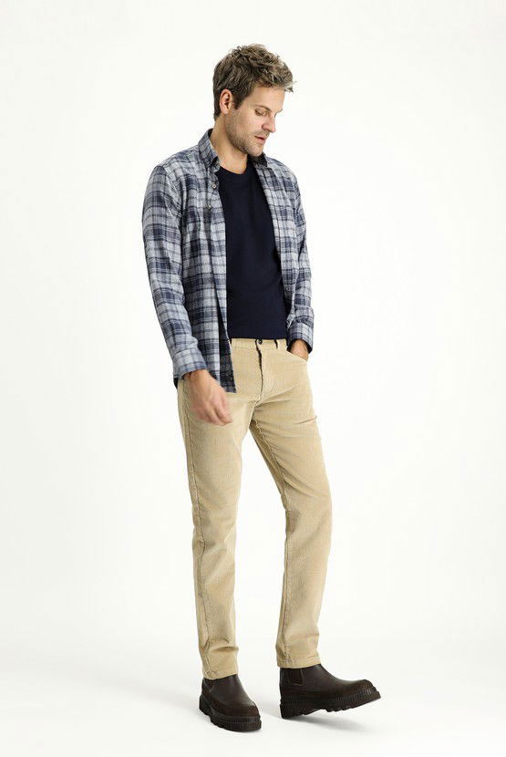 Erkek Giyim - Slim Fit Dar Kesim Likralı Kadife Pantolon