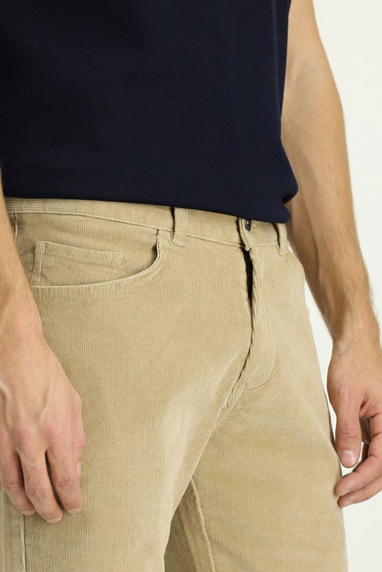 Erkek Giyim - Slim Fit Dar Kesim Likralı Kadife Pantolon