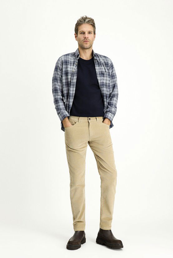 Erkek Giyim - Slim Fit Dar Kesim Likralı Kadife Pantolon