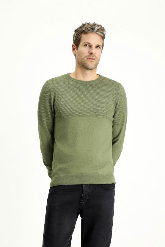 Erkek Giyim - Bisiklet Yaka Slim Fit Dar Kesim Desenli Pamuklu Triko Kazak