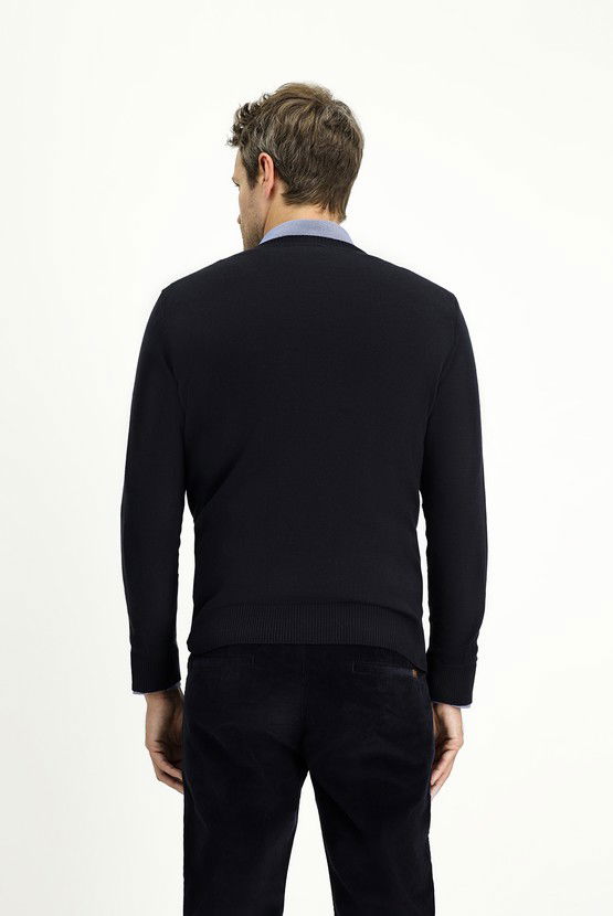 Erkek Giyim - Bisiklet Yaka Slim Fit Dar Kesim Desenli Pamuklu Triko Kazak