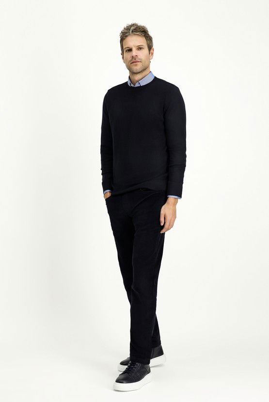 Erkek Giyim - Bisiklet Yaka Slim Fit Dar Kesim Desenli Pamuklu Triko Kazak