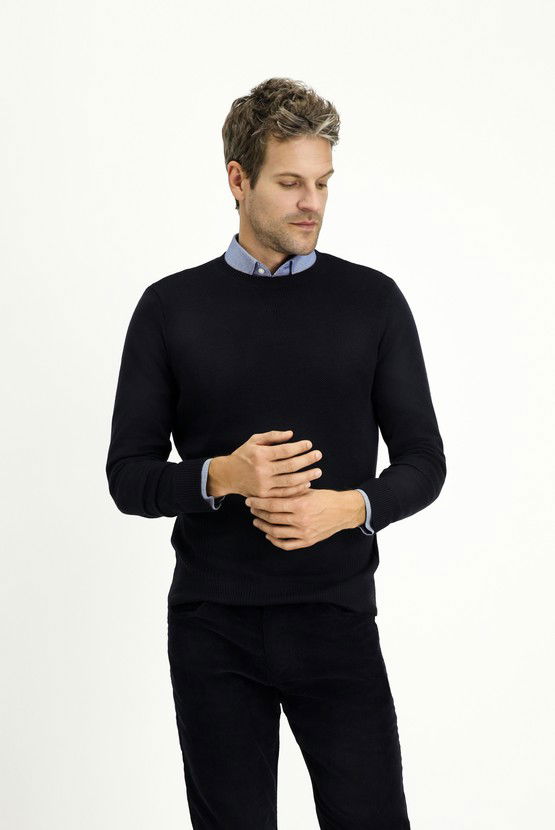 Erkek Giyim - Bisiklet Yaka Slim Fit Dar Kesim Desenli Pamuklu Triko Kazak