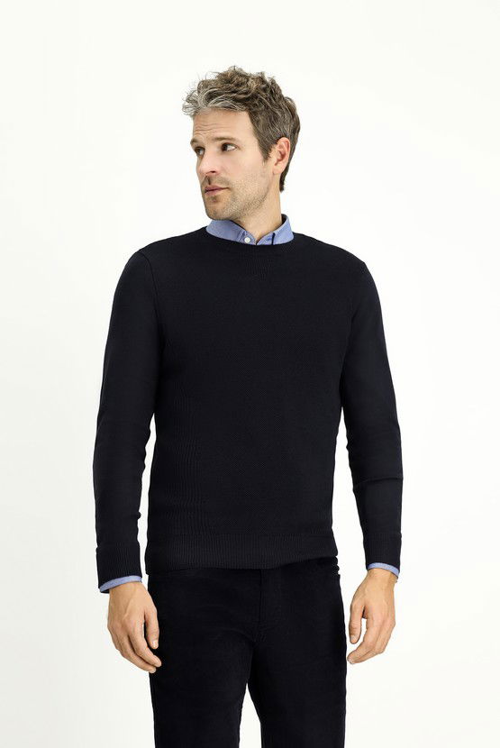 Erkek Giyim - Bisiklet Yaka Slim Fit Dar Kesim Desenli Pamuklu Triko Kazak