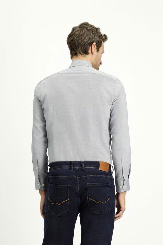 Erkek Giyim - Uzun Kol Slim Fit Dar Kesim Desenli Pamuk Klasik Gömlek