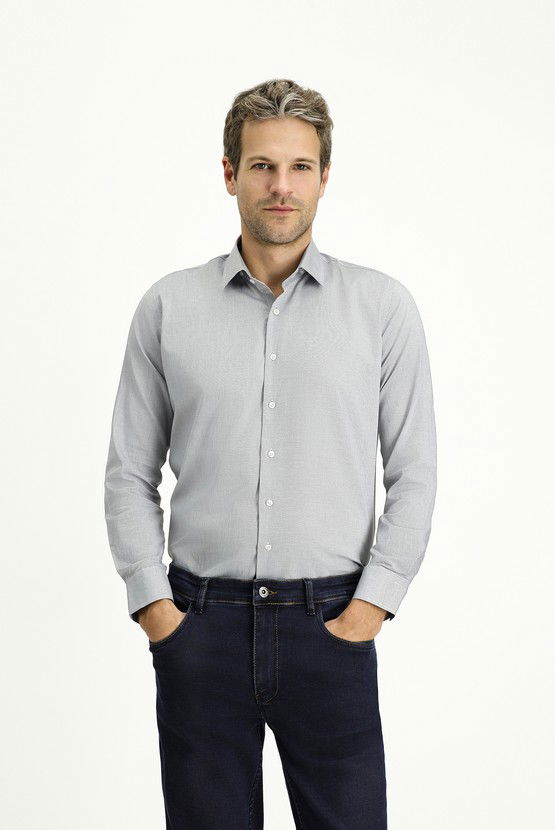Erkek Giyim - Uzun Kol Slim Fit Dar Kesim Desenli Pamuk Klasik Gömlek