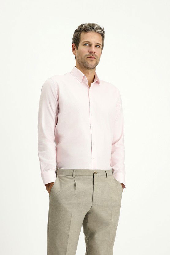 Erkek Giyim - Uzun Kol Slim Fit Dar Kesim Desenli Pamuk Klasik Gömlek