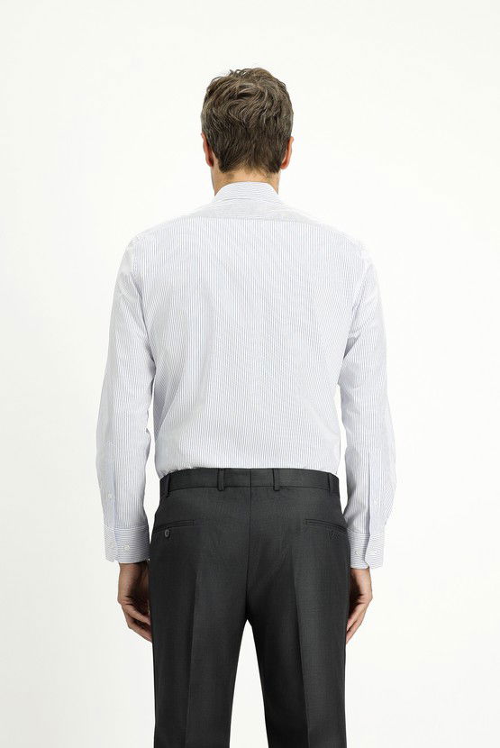 Erkek Giyim - Uzun Kol Slim Fit Dar Kesim Klasik Çizgili Pamuk Gömlek