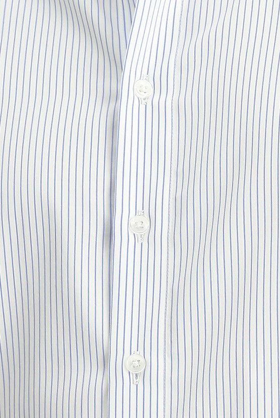 Erkek Giyim - Uzun Kol Slim Fit Dar Kesim Klasik Çizgili Pamuk Gömlek