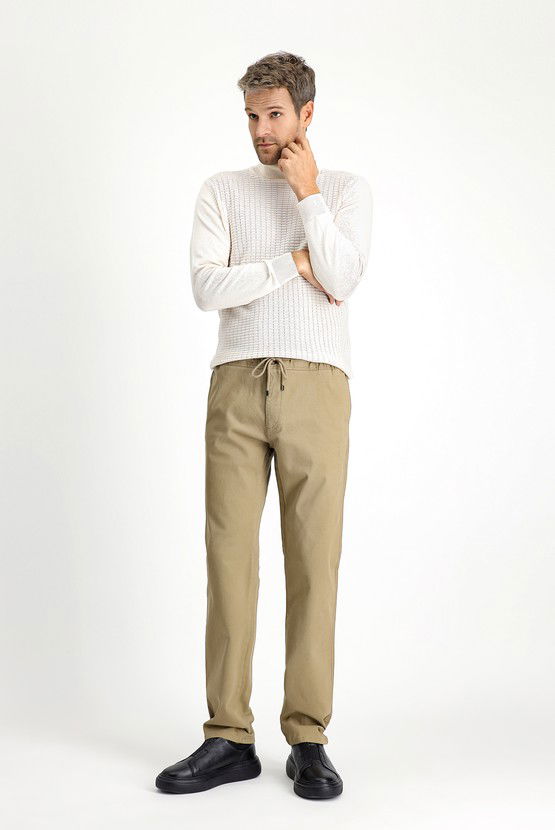 Erkek Giyim - Slim Fit Dar Kesim Likralı Beli Lastikli İpli Pantolon