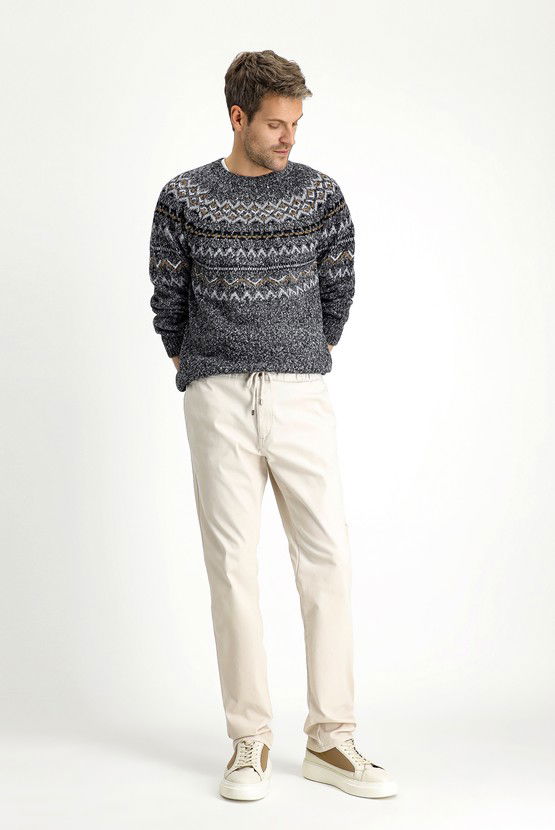 Erkek Giyim - Slim Fit Dar Kesim Likralı Beli Lastikli İpli Pantolon