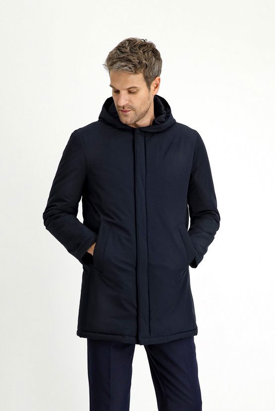 Erkek Giyim - Slim Fit Dar Kesim Kapüşonlu Spor Şişme Kaban