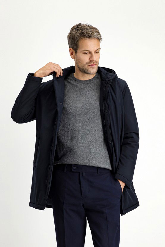 Erkek Giyim - Slim Fit Dar Kesim Kapüşonlu Spor Şişme Kaban