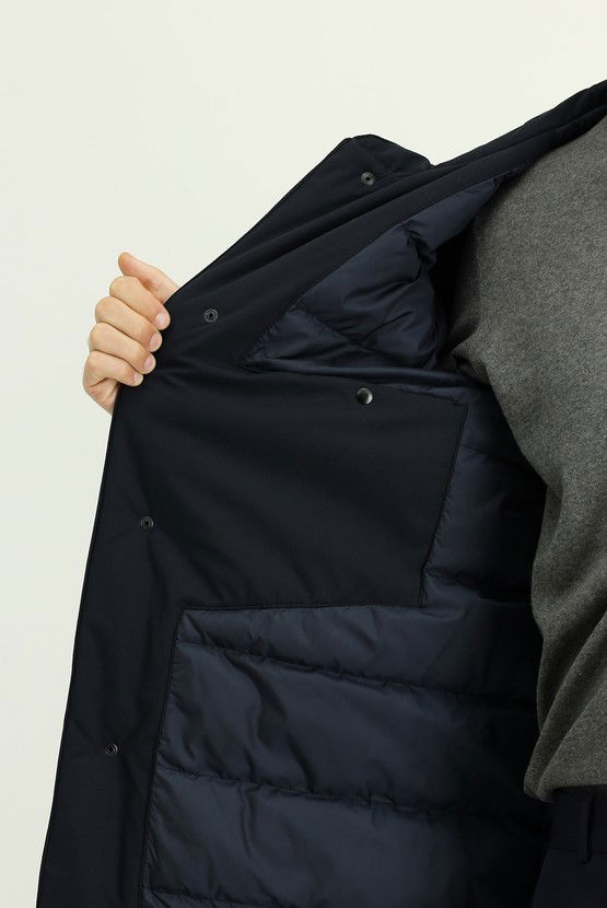 Erkek Giyim - Slim Fit Dar Kesim Kapüşonlu Spor Şişme Kaban