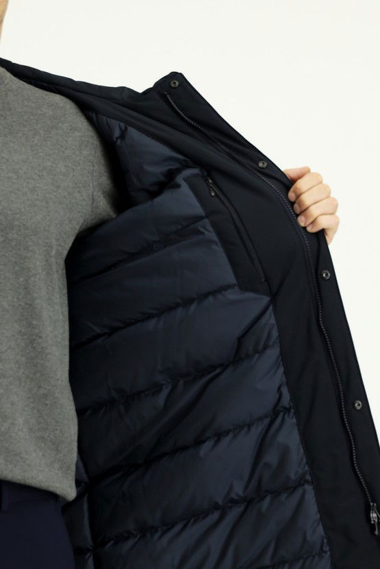 Erkek Giyim - Slim Fit Dar Kesim Kapüşonlu Spor Şişme Kaban