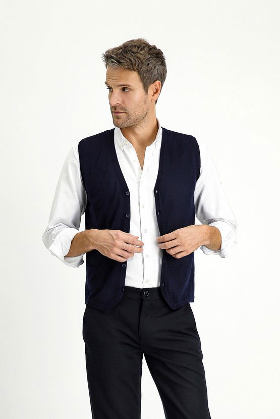 Erkek Giyim - Slim Fit Dar Kesim Yünlü Triko Yelek
