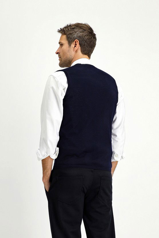 Erkek Giyim - Slim Fit Dar Kesim Yünlü Triko Yelek