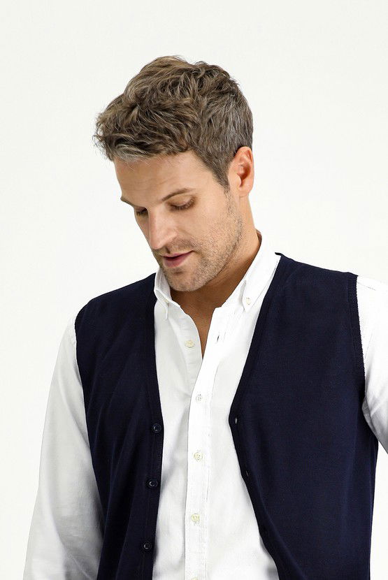 Erkek Giyim - Slim Fit Dar Kesim Yünlü Triko Yelek
