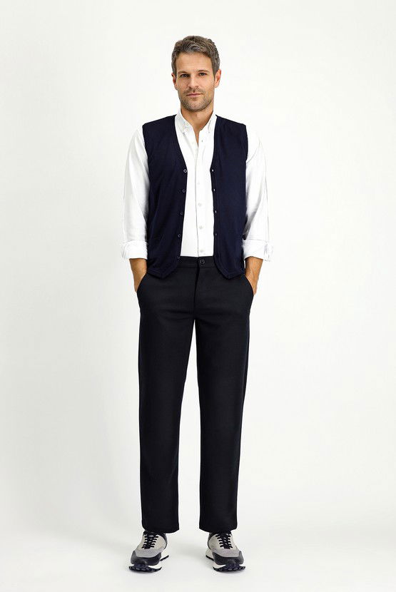 Erkek Giyim - Slim Fit Dar Kesim Yünlü Triko Yelek