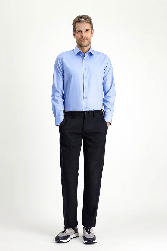 Erkek Giyim - Uzun Kol Slim Fit Dar Kesim Klasik Non Iron Saten Pamuklu Gömlek