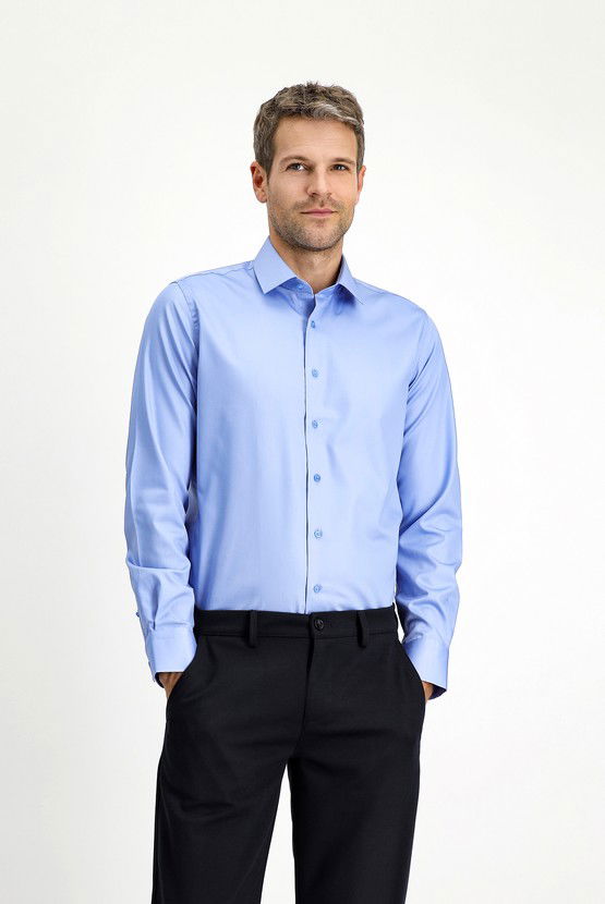 Erkek Giyim - Uzun Kol Slim Fit Dar Kesim Klasik Non Iron Saten Pamuklu Gömlek