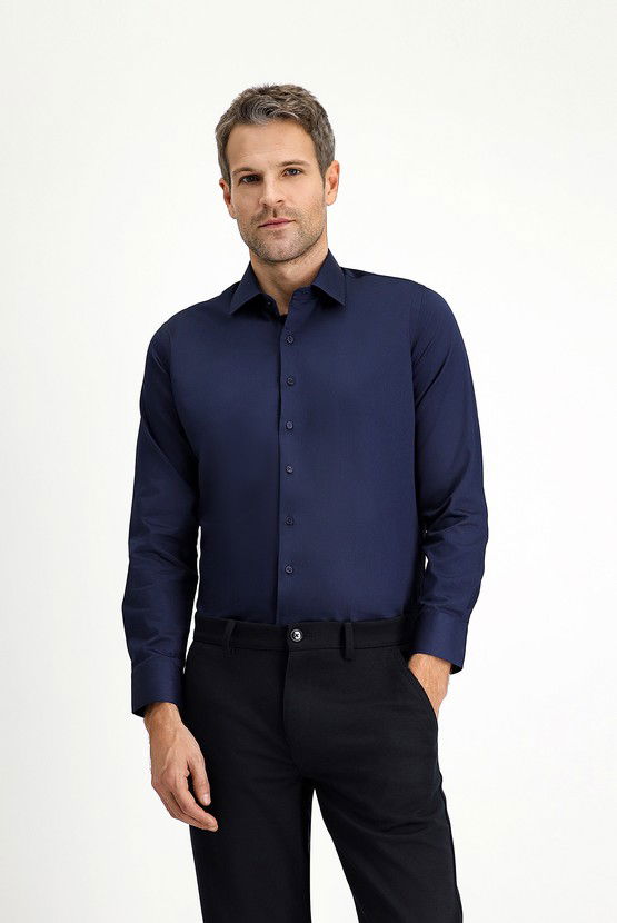 Erkek Giyim - Uzun Kol Slim Fit Dar Kesim Klasik Pamuk Gömlek