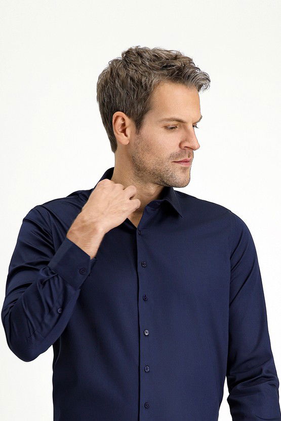 Erkek Giyim - Uzun Kol Slim Fit Dar Kesim Klasik Pamuk Gömlek