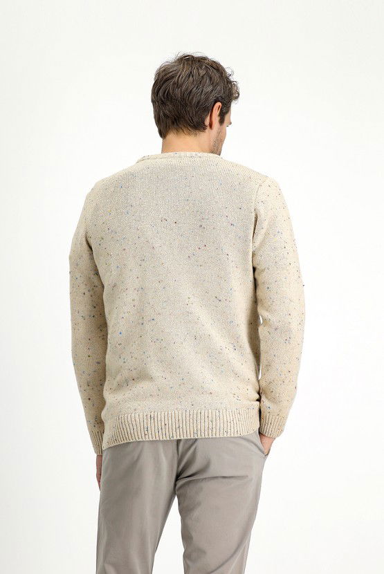 Erkek Giyim - Bisiklet Yaka Slim Fit Dar Kesim Desenli Yünlü Triko Kazak