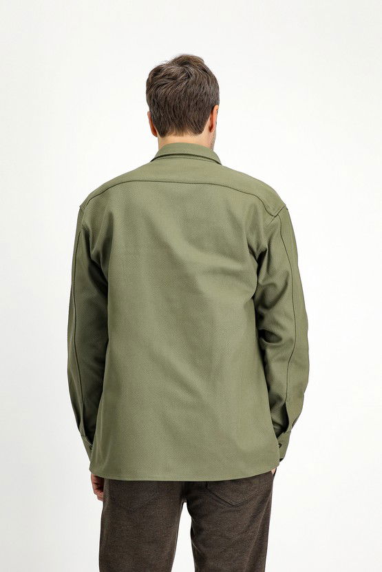 Erkek Giyim - Uzun Kol Oversize Desenli Shacket Pamuk Gömlek / Mont