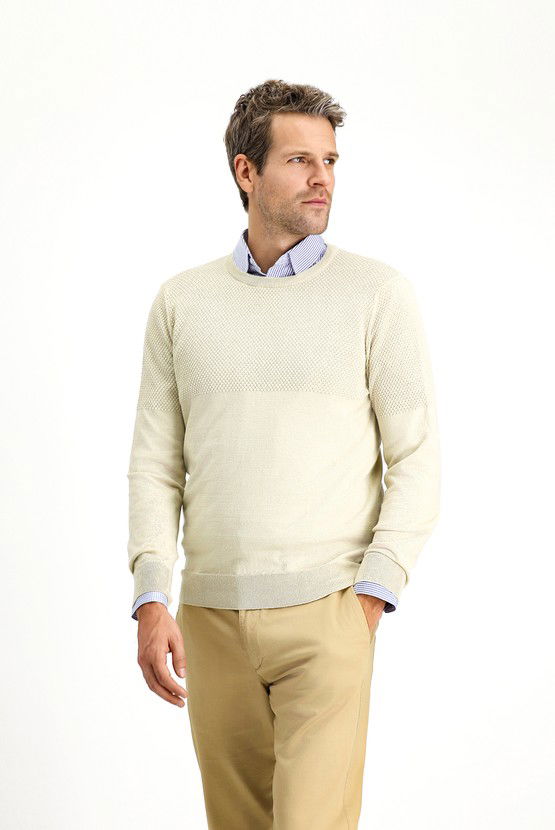 Erkek Giyim - Bisiklet Yaka Slim Fit Dar Kesim Desenli Pamuklu Triko Kazak