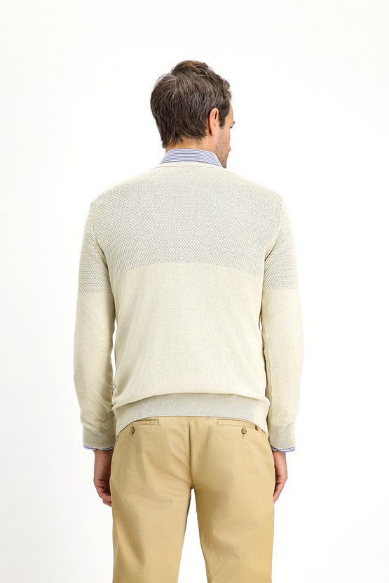 Erkek Giyim - Bisiklet Yaka Slim Fit Dar Kesim Desenli Pamuklu Triko Kazak