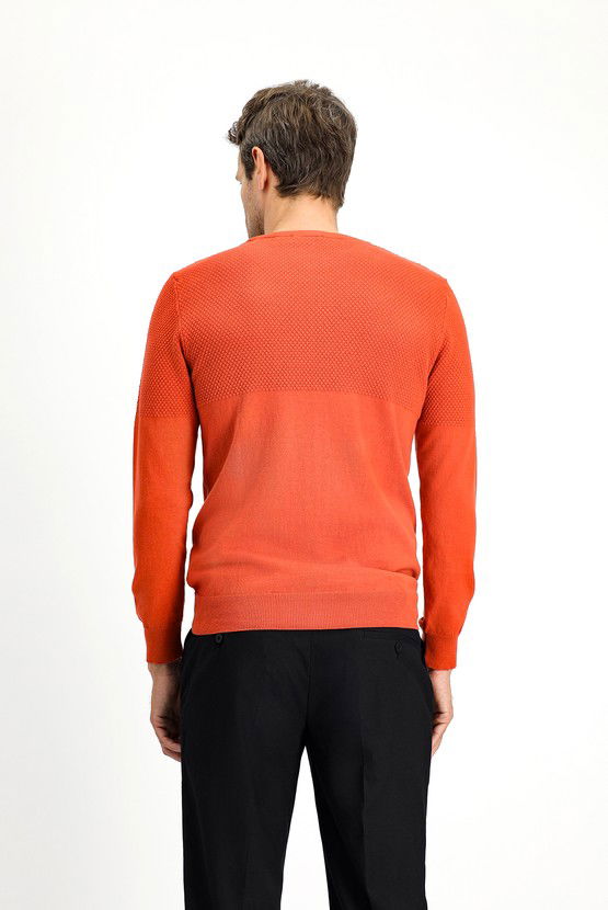 Erkek Giyim - Bisiklet Yaka Slim Fit Dar Kesim Desenli Pamuklu Triko Kazak