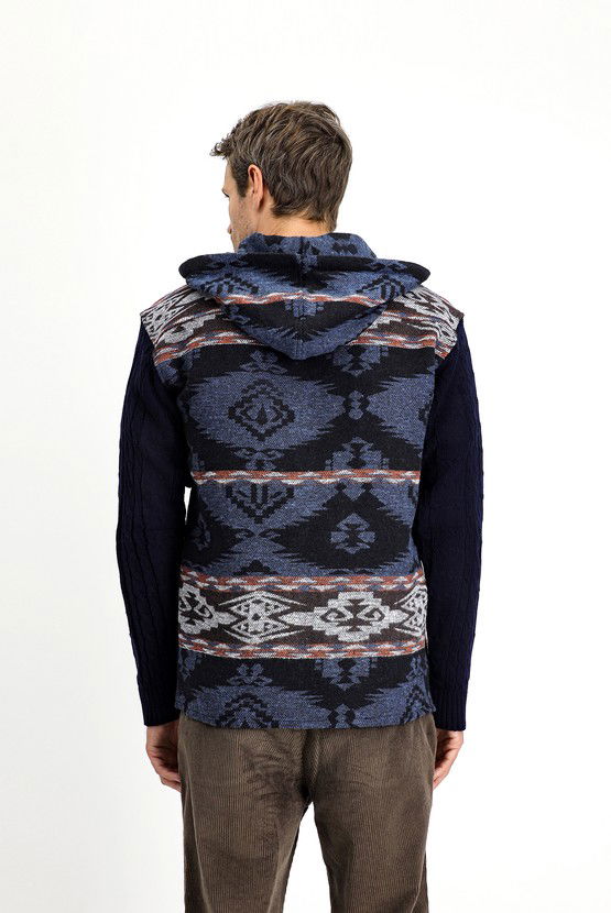Erkek Giyim - Kapüşonlu Uzun Kol Oversize Desenli Shacket Oduncu Pamuklu Gömlek / Mont