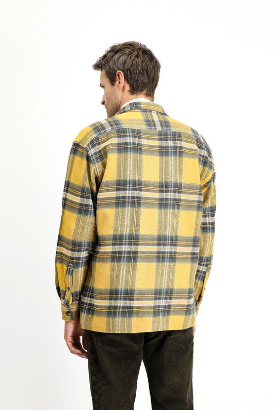 Erkek Giyim - Uzun Kol Oversize Ekose Shacket Oduncu Pamuk Gömlek / Mont