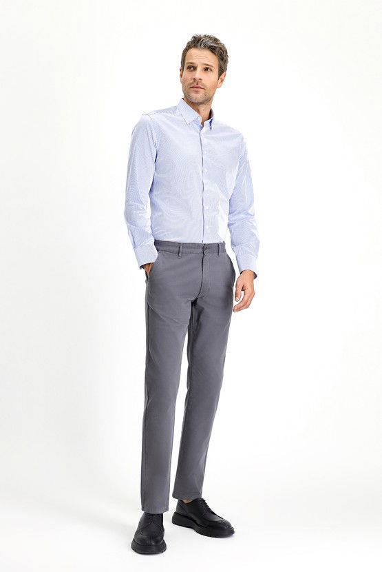 Erkek Giyim - Slim Fit Dar Kesim Likralı Kanvas / Chino Pantolon