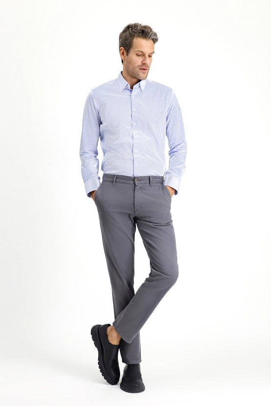Erkek Giyim - Slim Fit Dar Kesim Likralı Kanvas / Chino Pantolon