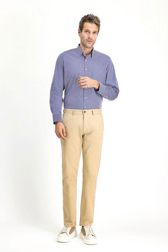 Erkek Giyim - Slim Fit Dar Kesim Likralı Kanvas / Chino Pantolon
