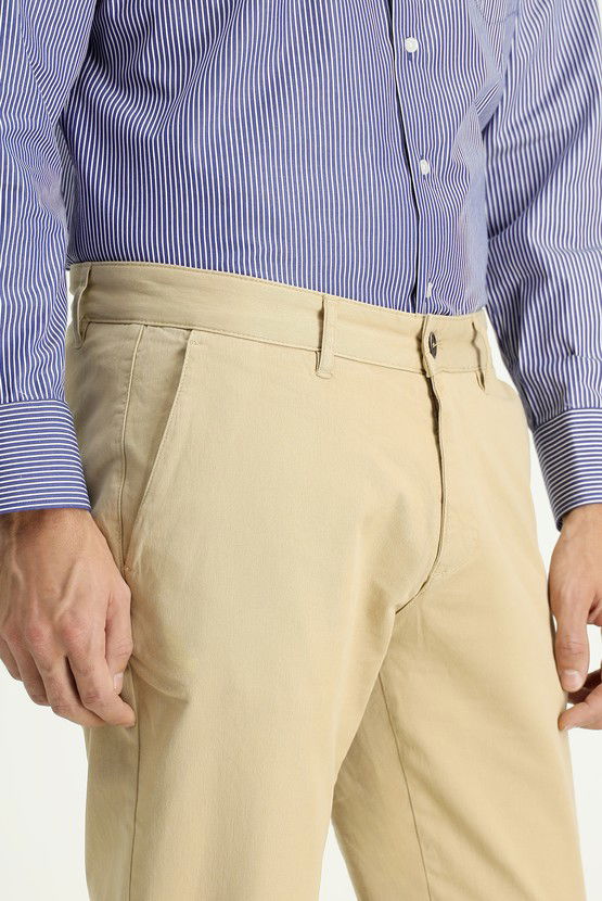 Erkek Giyim - Slim Fit Dar Kesim Likralı Kanvas / Chino Pantolon