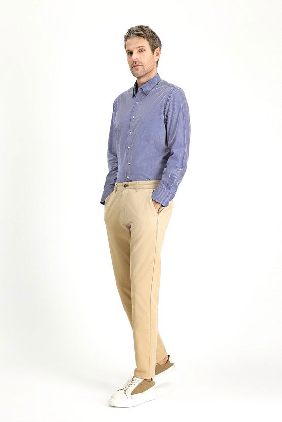 Erkek Giyim - Slim Fit Dar Kesim Likralı Kanvas / Chino Pantolon