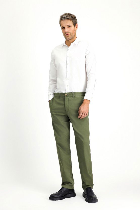 Erkek Giyim - Regular Fit Likralı Kanvas / Chino Pantolon