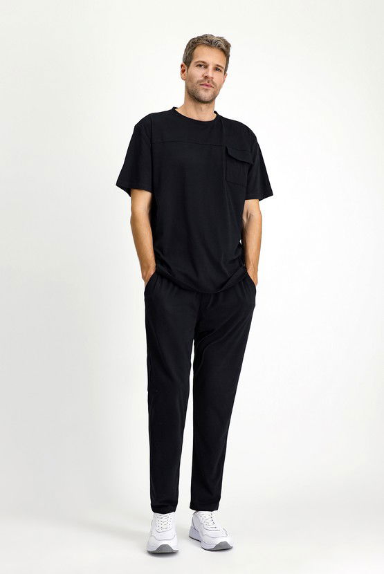 Erkek Giyim - Kısa Kol Bisiklet Yaka 3'lü Şortlu Pijama Seti