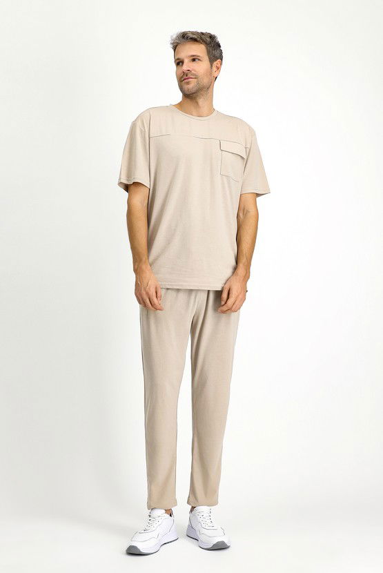 Erkek Giyim - Kısa Kol Bisiklet Yaka 3'lü Şortlu Pijama Seti