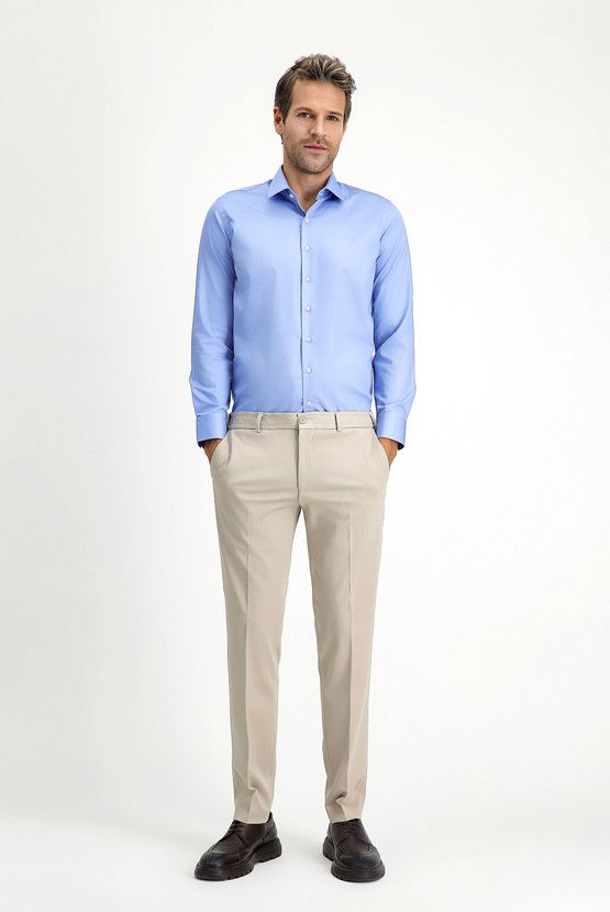 Erkek Giyim - Uzun Kol Slim Fit Dar Kesim Klasik Non Iron Saten Pamuklu Gömlek