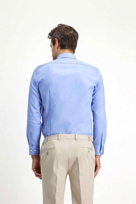 Erkek Giyim - Uzun Kol Slim Fit Dar Kesim Klasik Non Iron Saten Pamuklu Gömlek