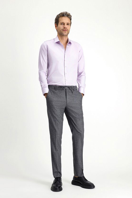Erkek Giyim - Uzun Kol Slim Fit Dar Kesim Klasik Non Iron Saten Pamuklu Gömlek