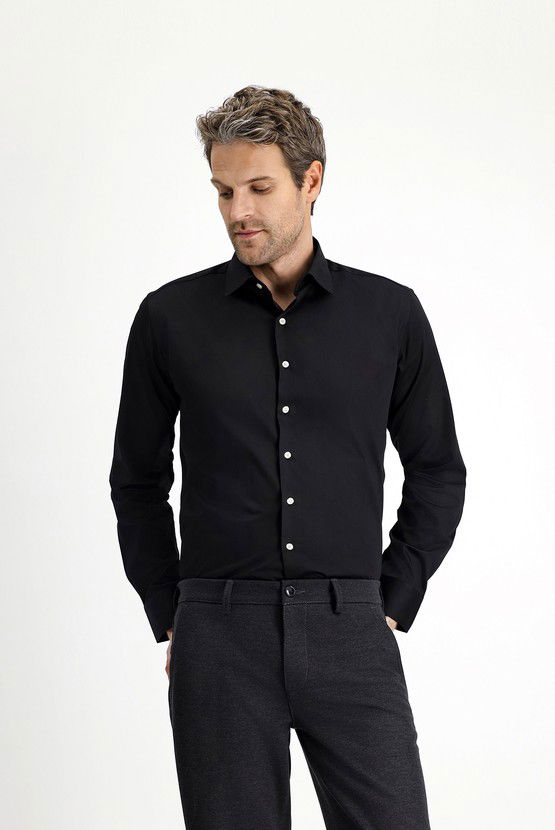 Erkek Giyim - Uzun Kol Slim Fit Dar Kesim Klasik Pamuk Gömlek
