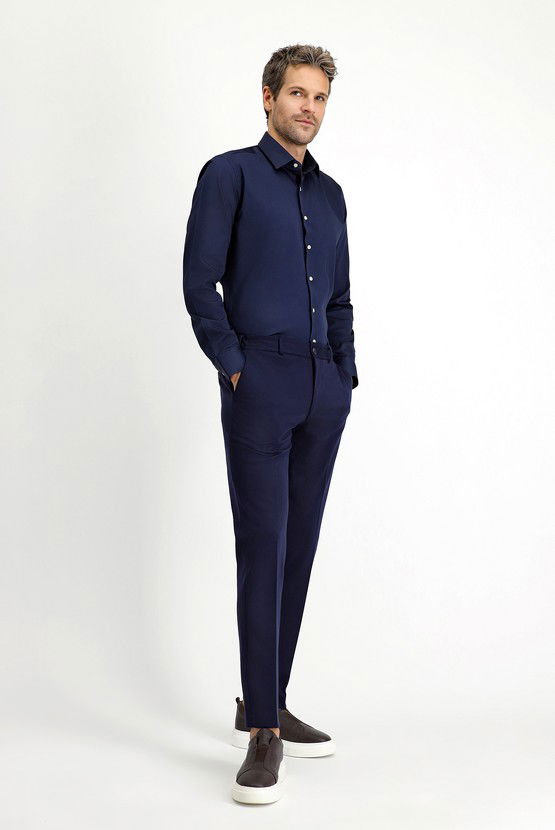 Erkek Giyim - Uzun Kol Slim Fit Dar Kesim Klasik Pamuk Gömlek